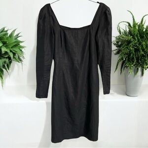 Mercedes Baquero Vintage Black Linen‎ Long Sleeves Square Neck Victorian Dress S